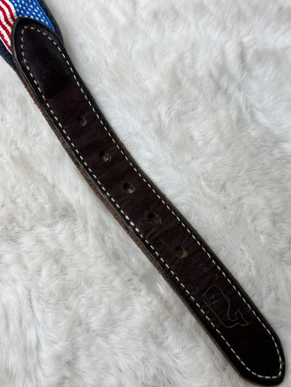 Vineyard Vines Brown Leather American Flag Web Belt Kids 30 Made USA Brass Buckl